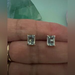 Vintage .925 OW Aquarium Genuine Gemstone Silver Stud Earrings